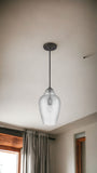 Antique Bronze Hanging Light with Textured Glass Shade - Homeroots