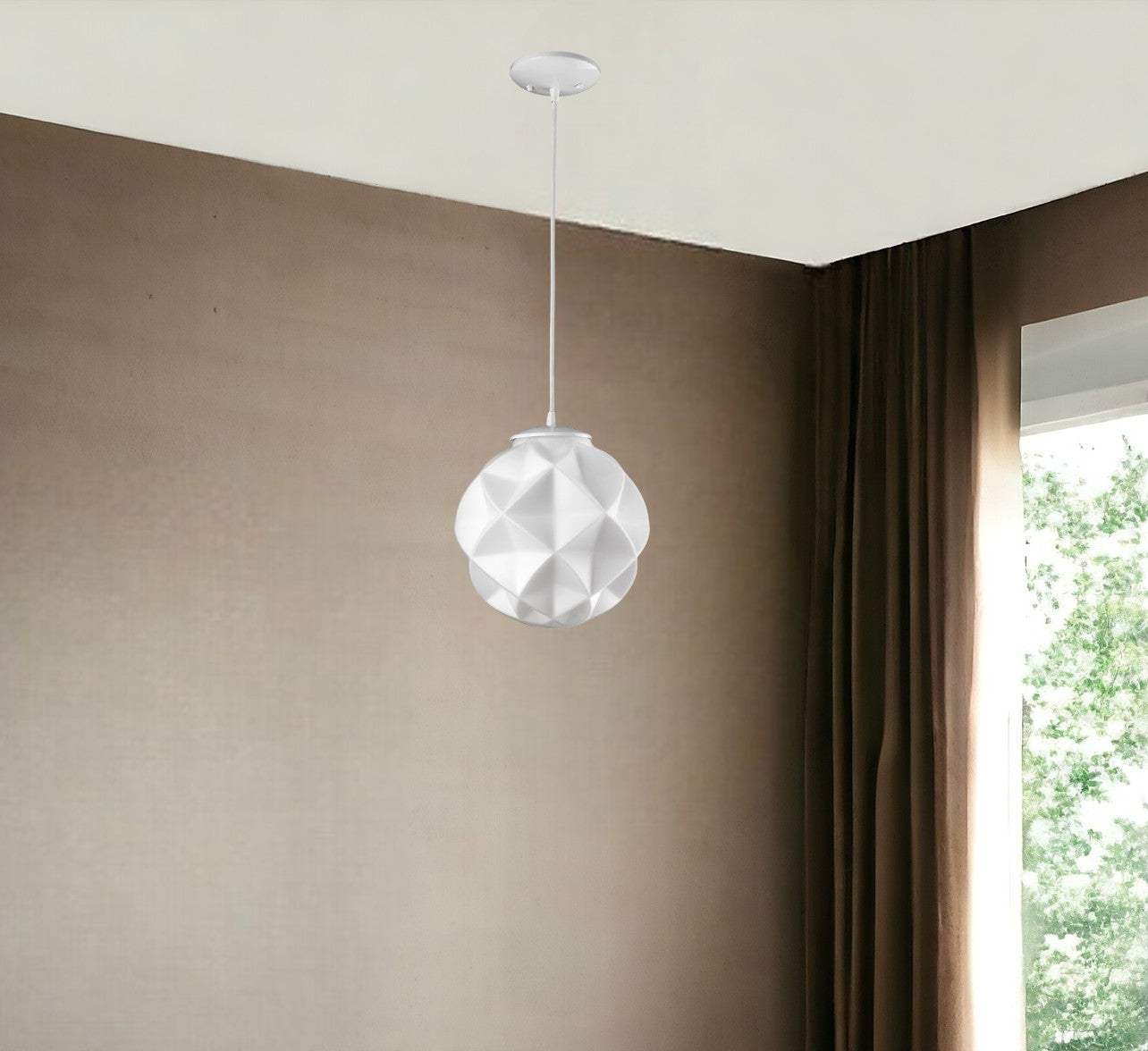 Nova 1-Light White Mini Pendant With Geometric Globe Shade - Homeroots - Flyclothing LLC