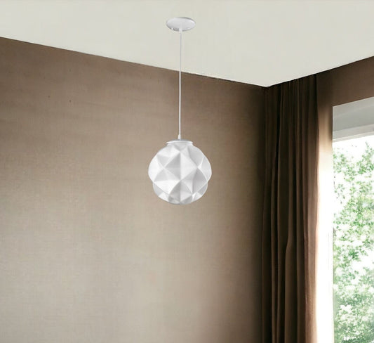 Nova 1-Light White Mini Pendant With Geometric Globe Shade - Homeroots