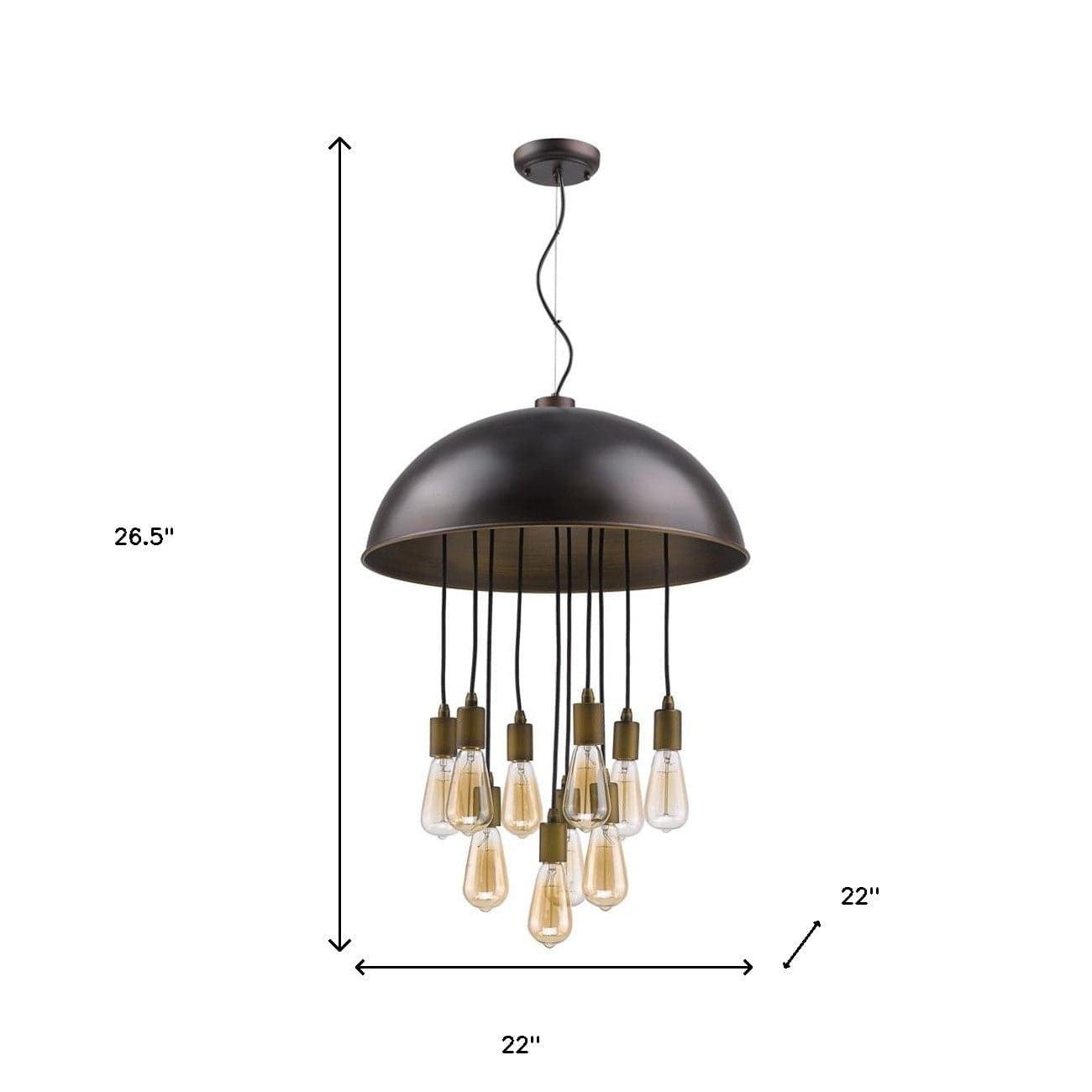 Keough 10-Light Oil-Rubbed Bronze Bowl Pendant With Raw Brass Sockets - Homeroots