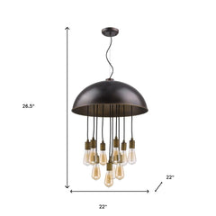 Keough 10-Light Oil-Rubbed Bronze Bowl Pendant With Raw Brass Sockets - Homeroots