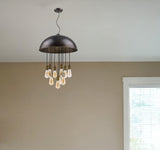 Keough 10-Light Oil-Rubbed Bronze Bowl Pendant With Raw Brass Sockets - Homeroots
