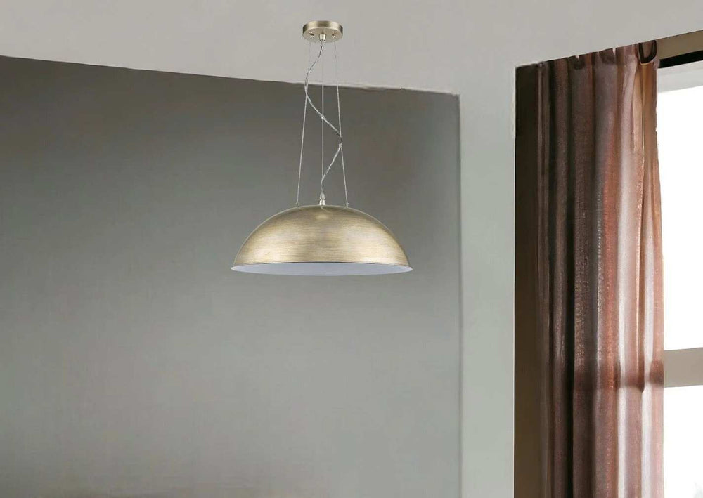 Layla 1-Light Washed Gold Bowl Pendant With Gloss White Interior Shade - Homeroots - Flyclothing LLC