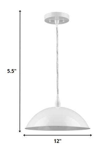White Metal Hanging Light with Dome Shade - Homeroots - Flyclothing LLC