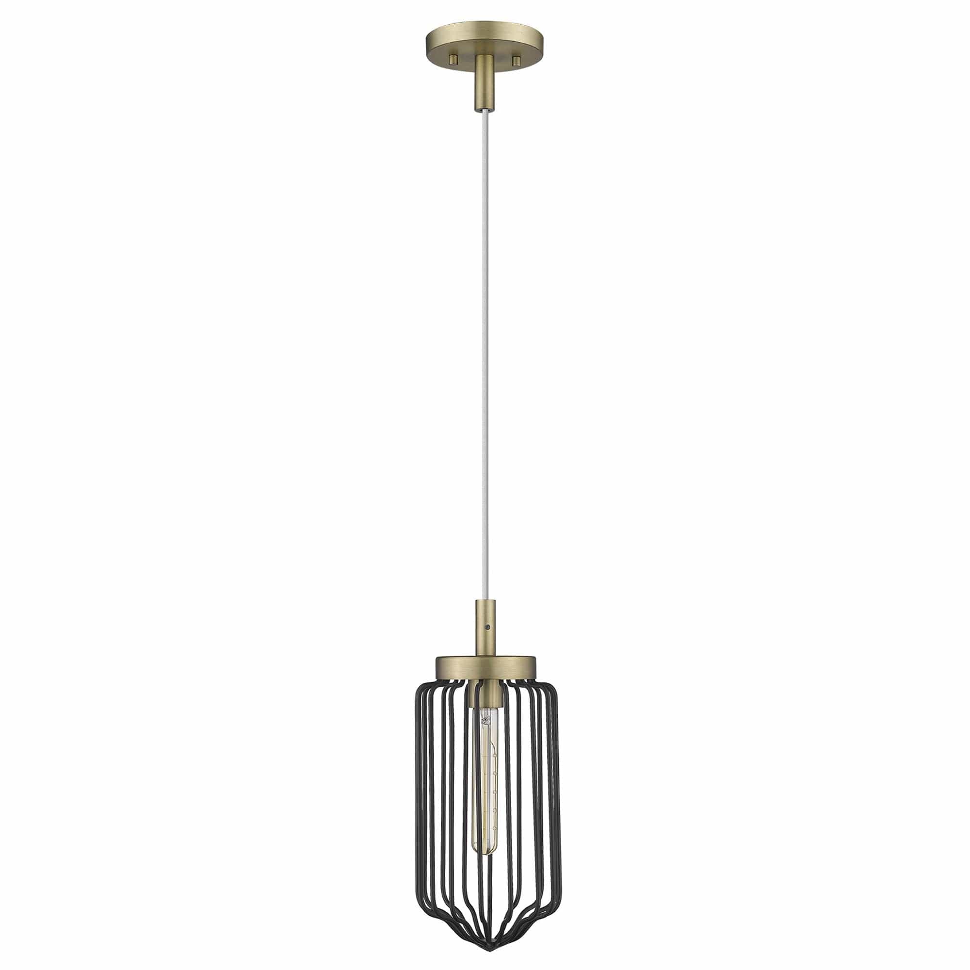 Gold and Black Metal Cage Pendant Hanging Light - Homeroots