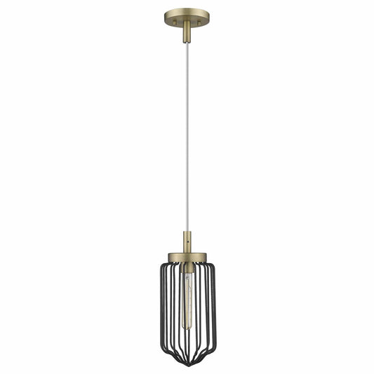 Gold and Black Metal Cage Pendant Hanging Light - Homeroots