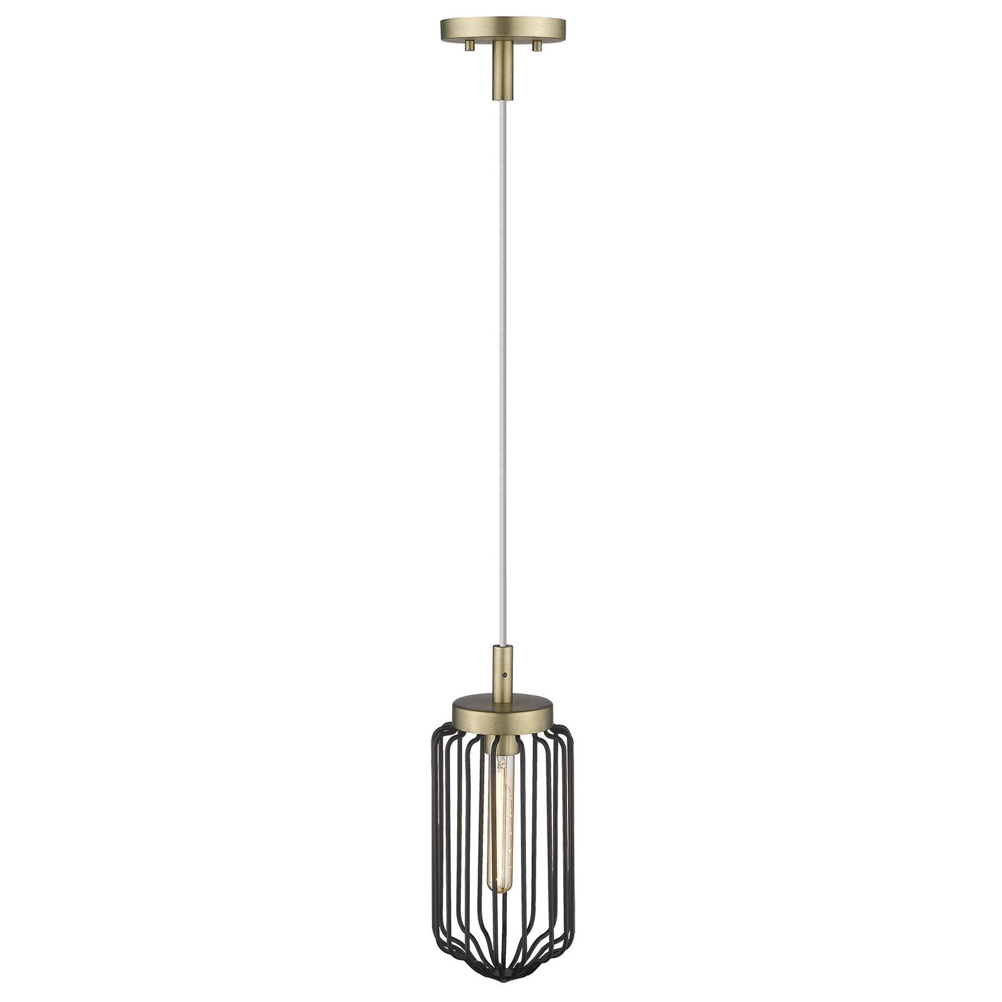 Gold and Black Metal Cage Pendant Hanging Light - Homeroots - Flyclothing LLC