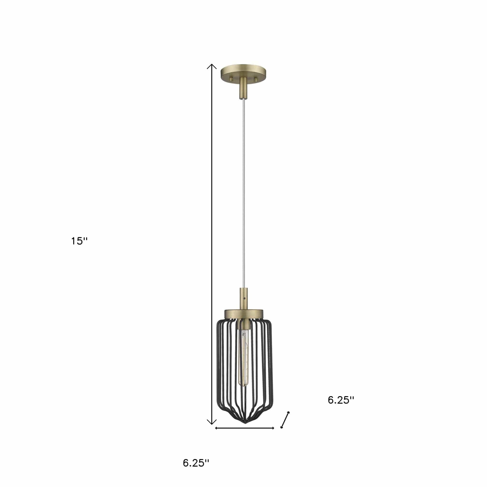 Gold and Black Metal Cage Pendant Hanging Light - Homeroots