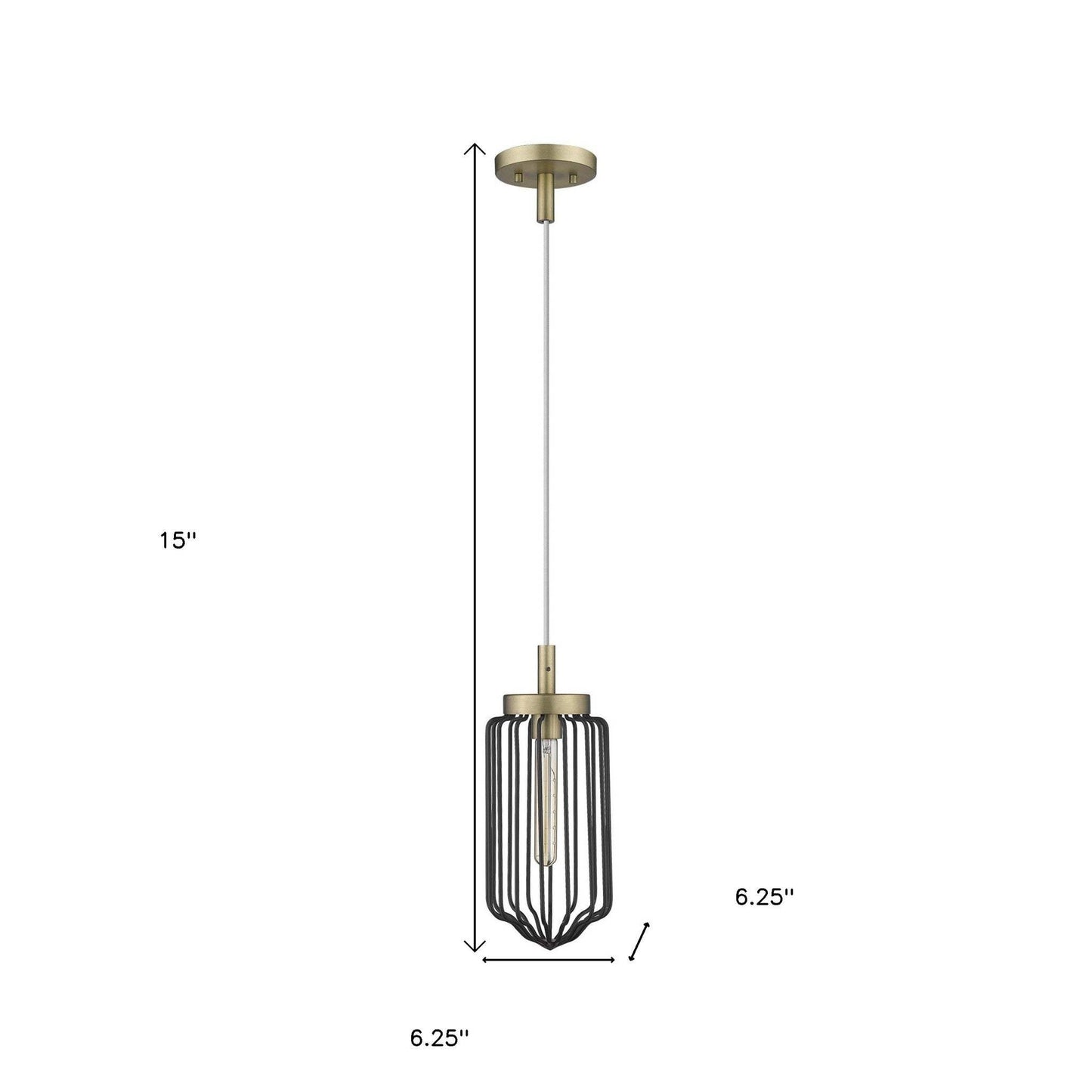 Gold and Black Metal Cage Pendant Hanging Light - Homeroots - Flyclothing LLC