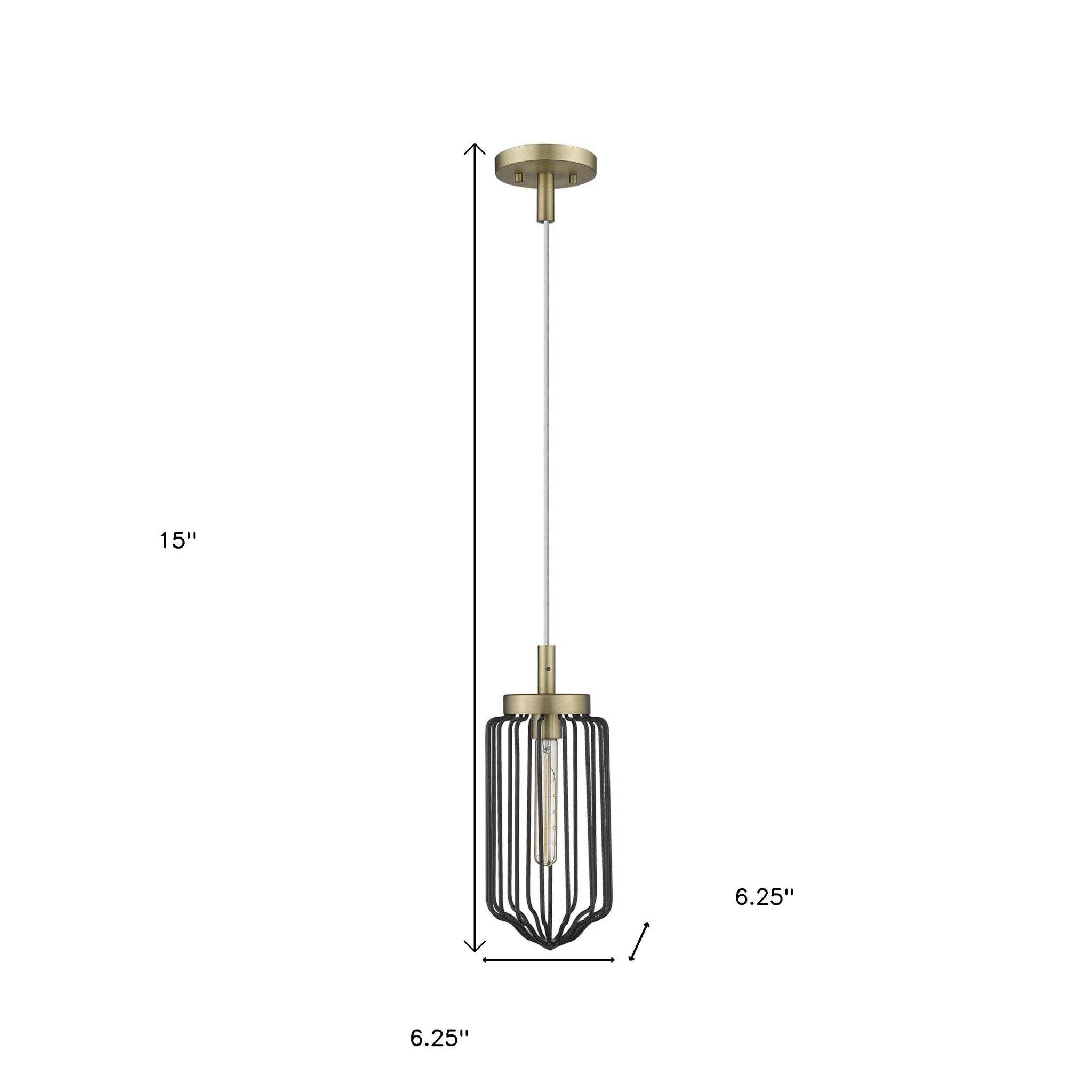 Gold and Black Metal Cage Pendant Hanging Light - Homeroots - Flyclothing LLC