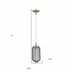 Gold and Black Metal Cage Pendant Hanging Light - Homeroots