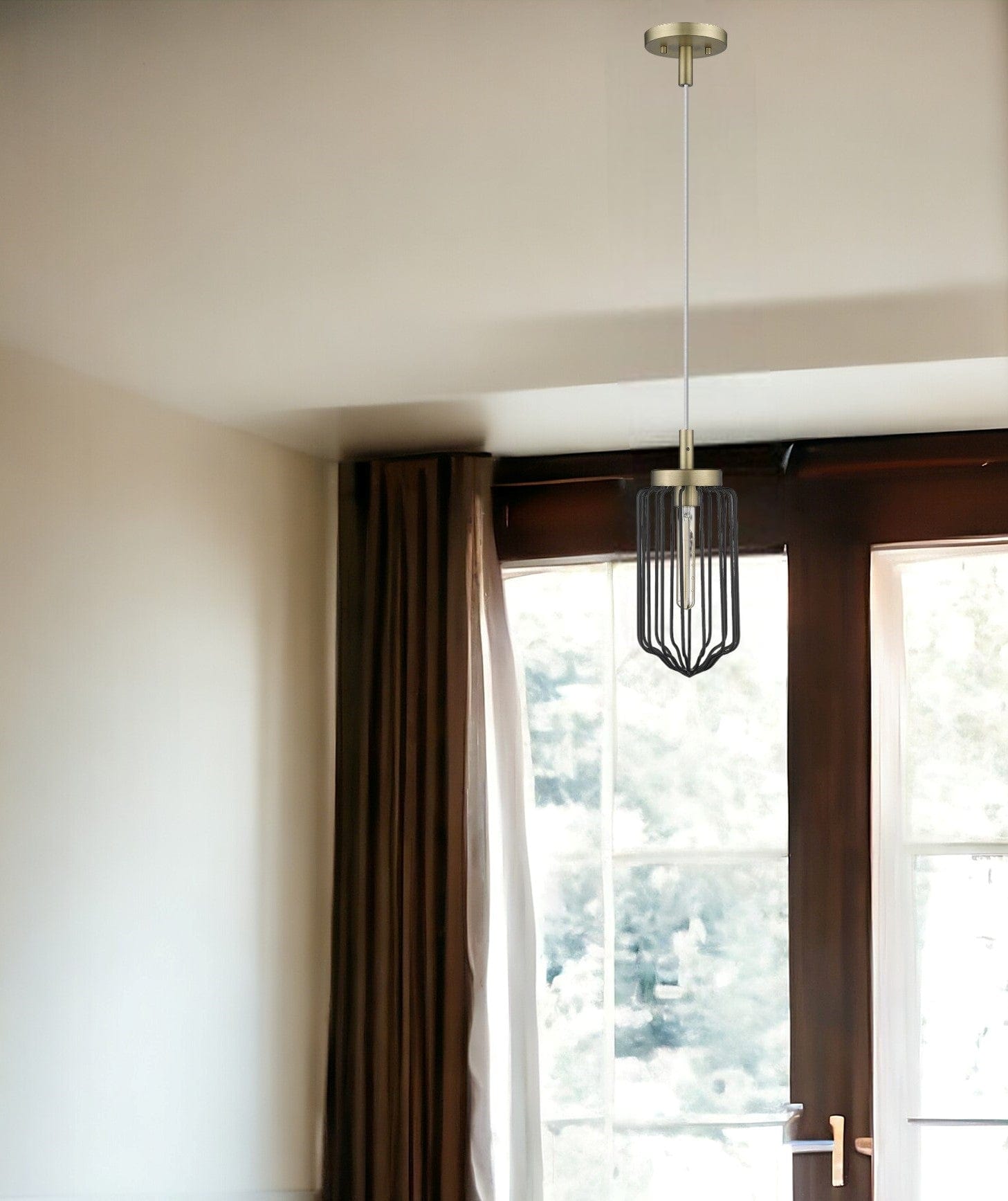 Gold and Black Metal Cage Pendant Hanging Light - Homeroots