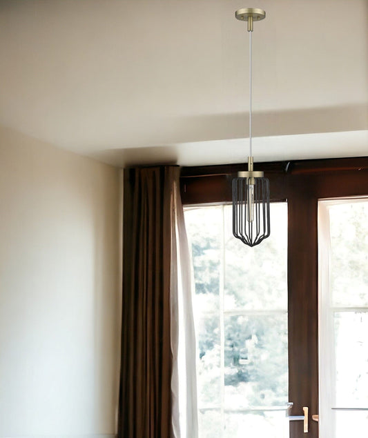 Gold and Black Metal Cage Pendant Hanging Light - Homeroots