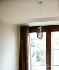Gold and Black Metal Cage Pendant Hanging Light - Homeroots