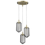 Gold Caged Three Light Metal Dimmable Chandelier With Black Shades - Homeroots