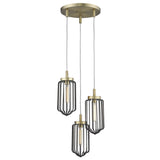 Gold Caged Three Light Metal Dimmable Chandelier With Black Shades - Homeroots