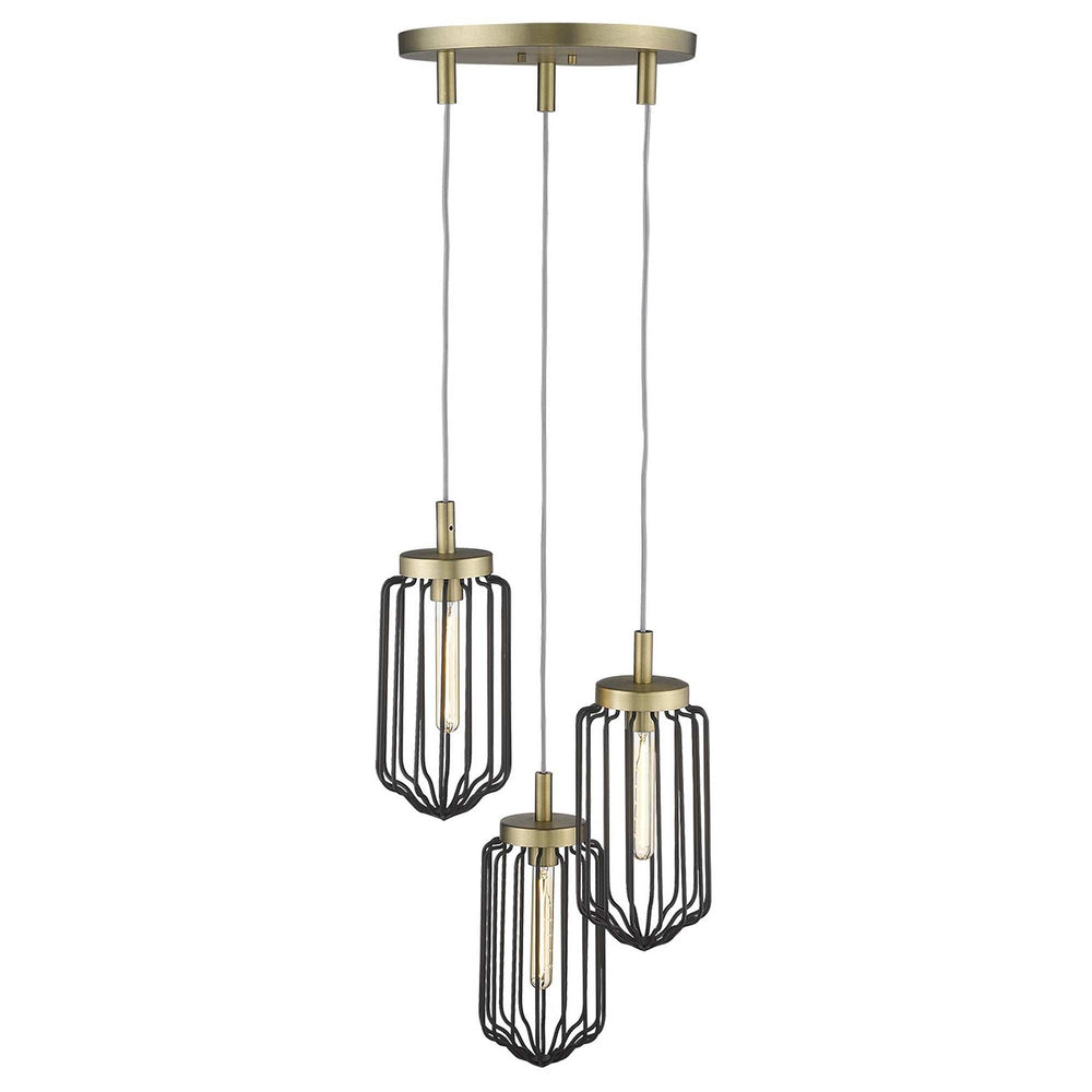 Gold Caged Three Light Metal Dimmable Chandelier With Black Shades - Homeroots - Flyclothing LLC