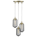Gold Caged Three Light Metal Dimmable Chandelier With Black Shades - Homeroots - Flyclothing LLC