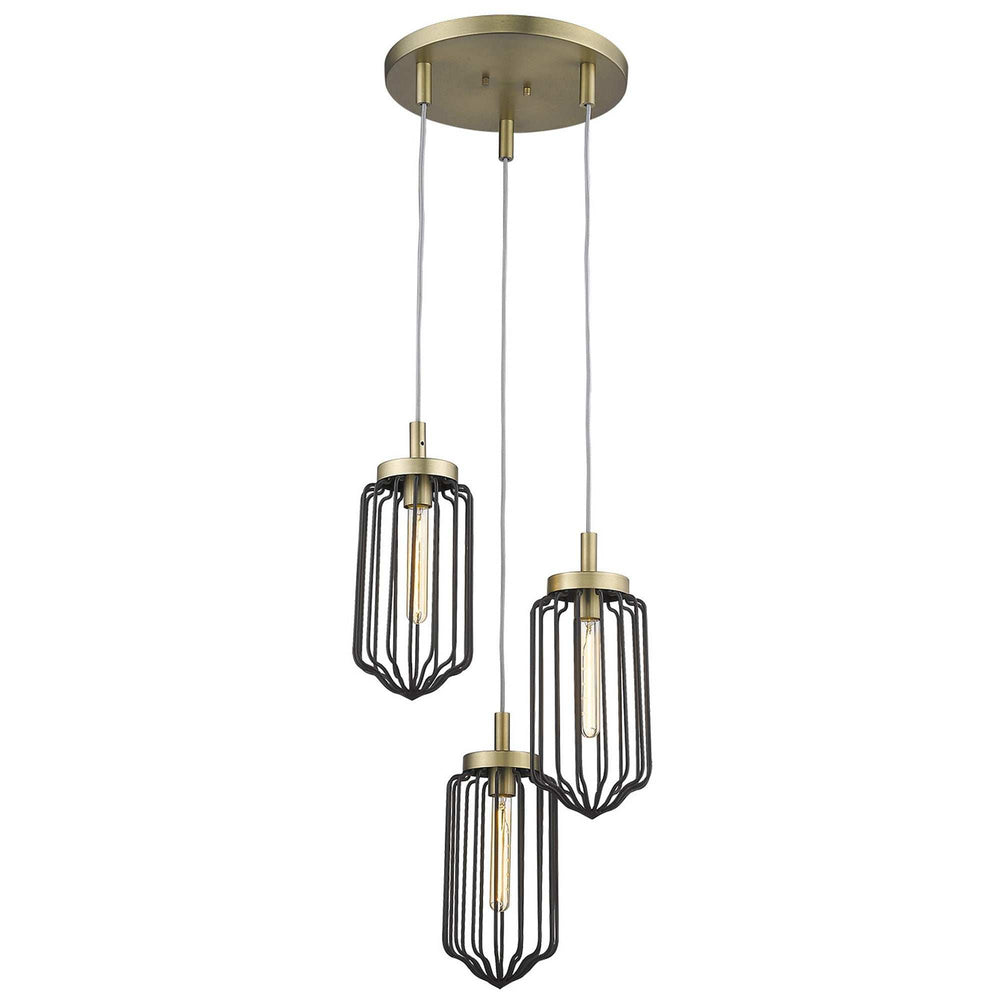 Gold Caged Three Light Metal Dimmable Chandelier With Black Shades - Homeroots - Flyclothing LLC
