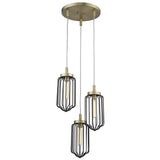 Gold Caged Three Light Metal Dimmable Chandelier With Black Shades - Homeroots - Flyclothing LLC