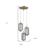 Gold Caged Three Light Metal Dimmable Chandelier With Black Shades - Homeroots - Flyclothing LLC