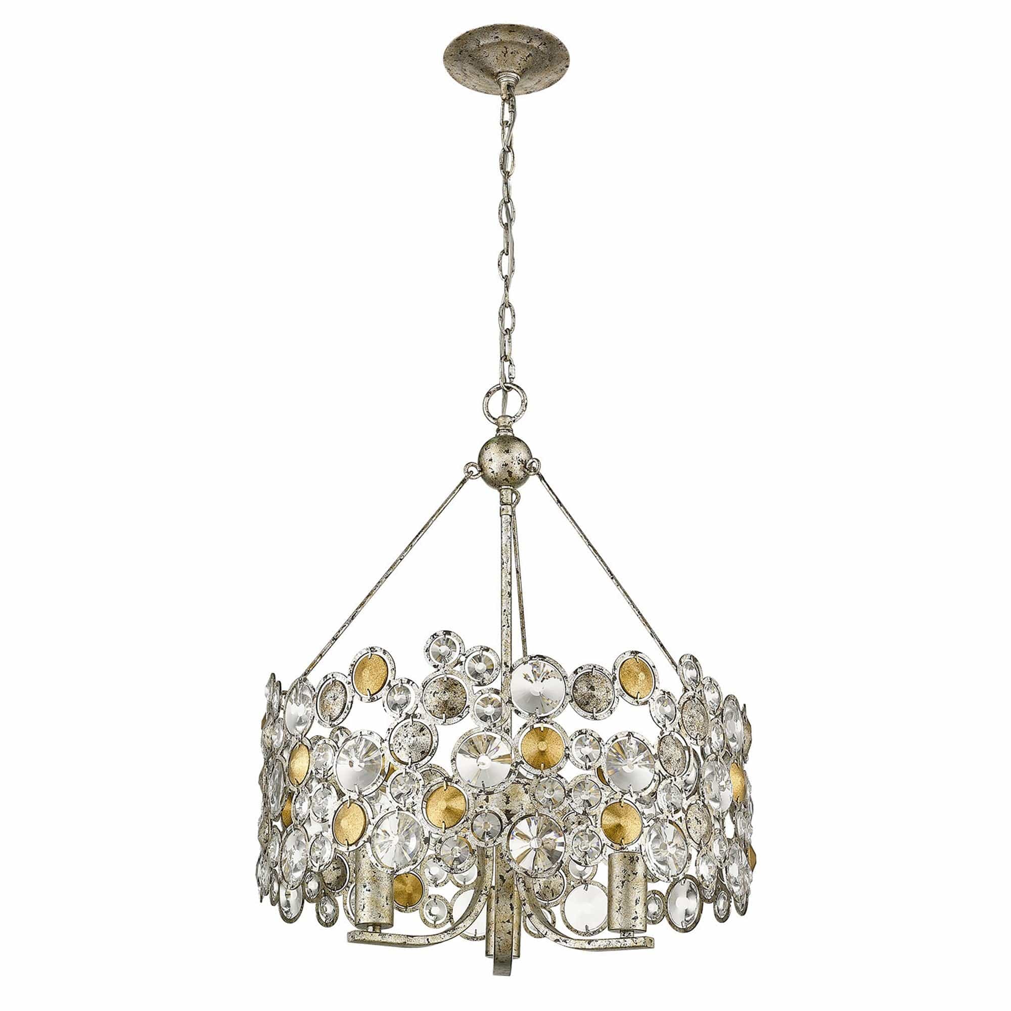 Silver Three Light Metal and Crystals Dimmable Chandelier With Silver Shades - Homeroots