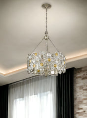 Silver Three Light Metal and Crystals Dimmable Chandelier With Silver Shades - Homeroots