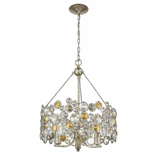 Silver Three Light Metal and Crystals Dimmable Chandelier With Silver Shades - Homeroots