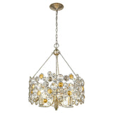 Silver Three Light Metal and Crystals Dimmable Chandelier With Silver Shades - Homeroots