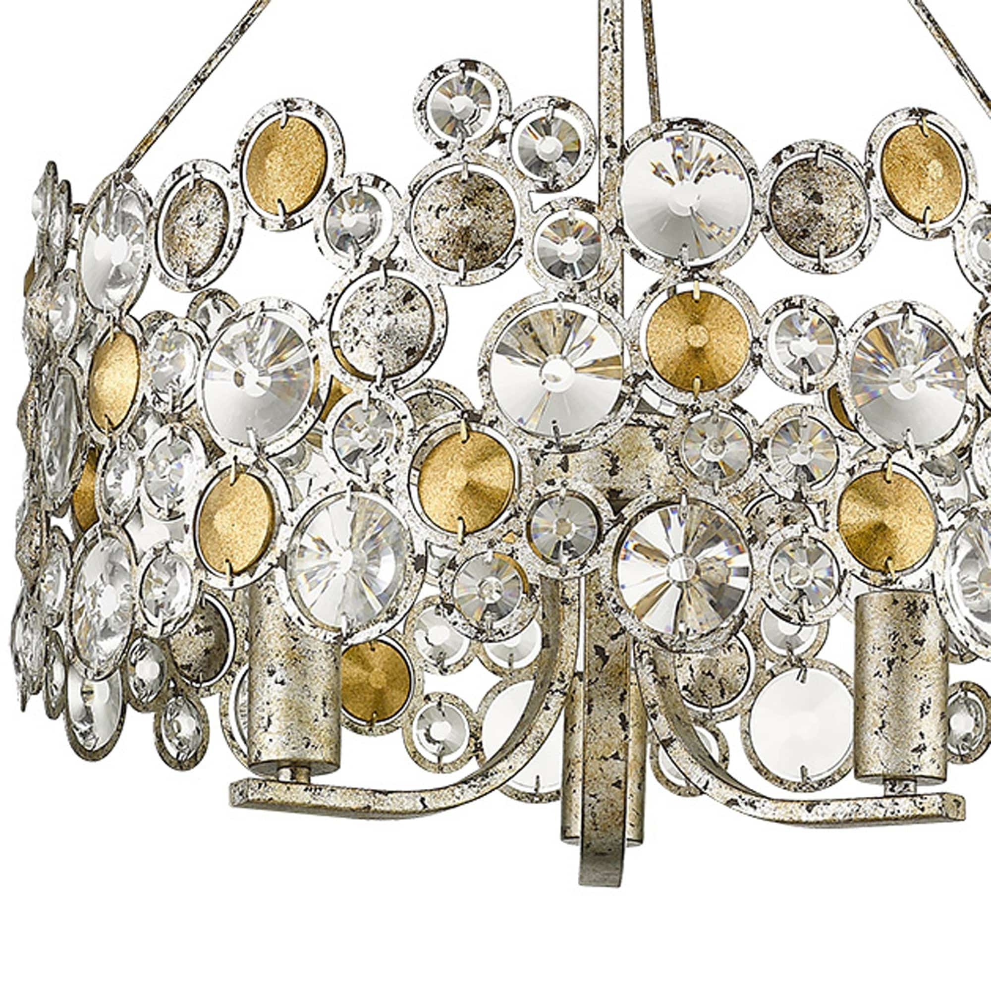 Silver Three Light Metal and Crystals Dimmable Chandelier With Silver Shades - Homeroots
