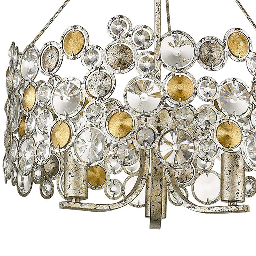 Silver Three Light Metal and Crystals Dimmable Chandelier With Silver Shades - Homeroots - Flyclothing LLC