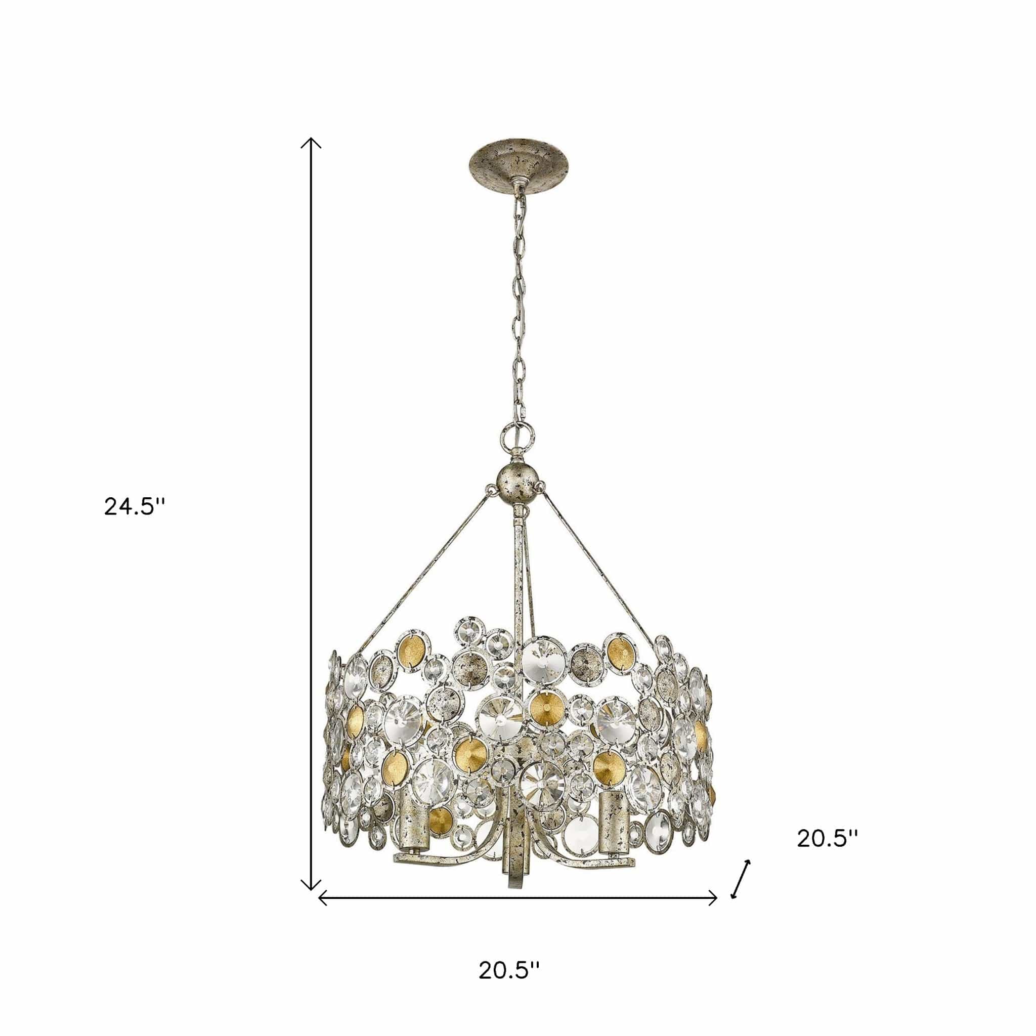 Silver Three Light Metal and Crystals Dimmable Chandelier With Silver Shades - Homeroots