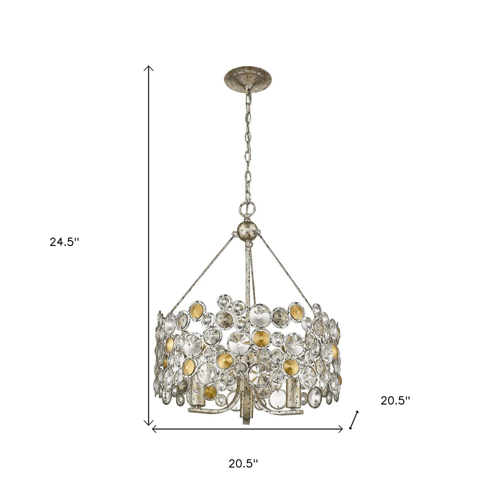 Silver Three Light Metal and Crystals Dimmable Chandelier With Silver Shades - Homeroots - Flyclothing LLC