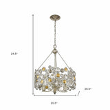 Silver Three Light Metal and Crystals Dimmable Chandelier With Silver Shades - Homeroots - Flyclothing LLC