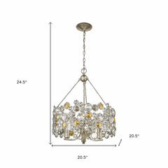 Silver Three Light Metal and Crystals Dimmable Chandelier With Silver Shades - Homeroots