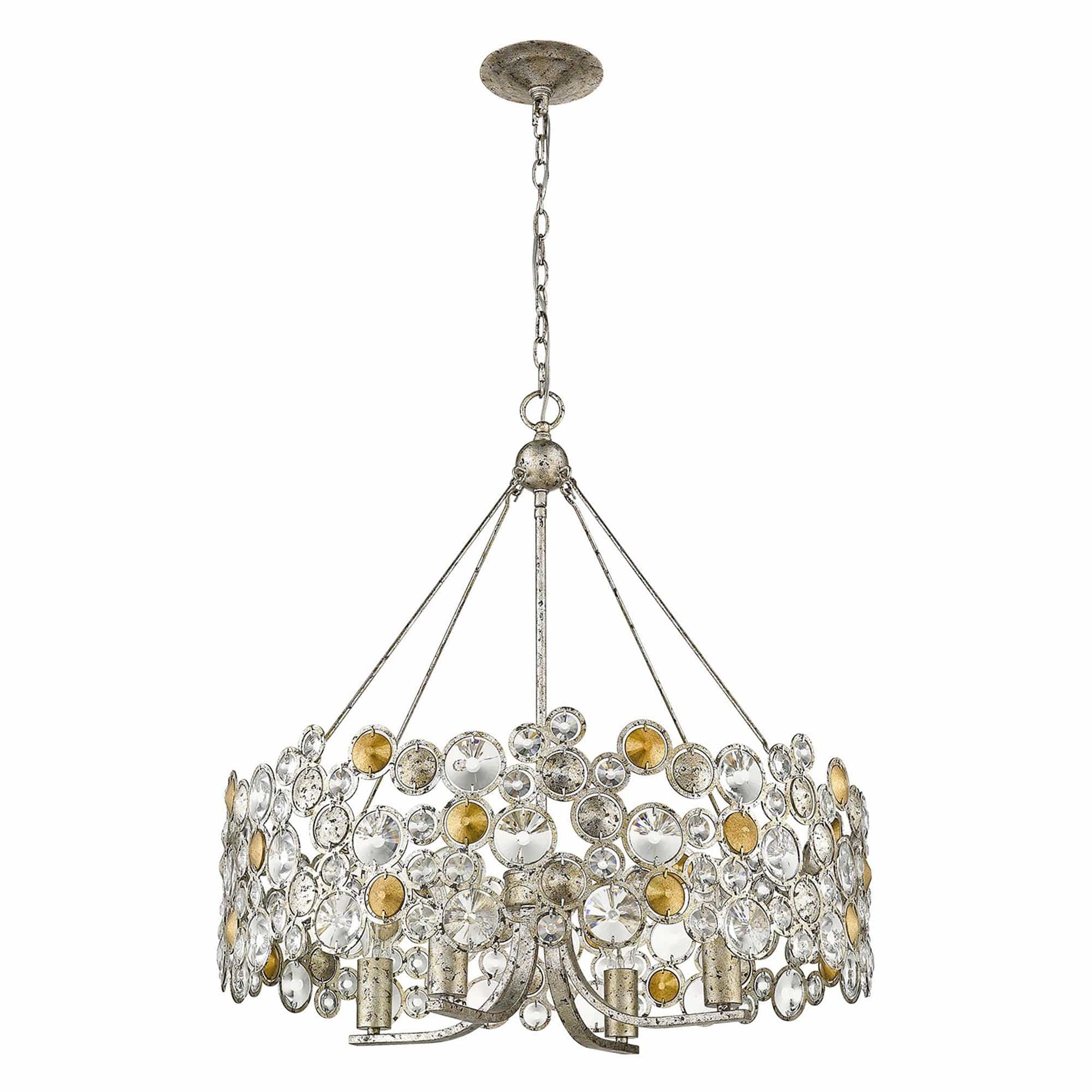 Silver Shaded Four Light Metal and Crystals Dimmable Chandelier With Silver Shades - Homeroots
