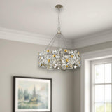 Silver Shaded Four Light Metal and Crystals Dimmable Chandelier With Silver Shades - Homeroots - Flyclothing LLC