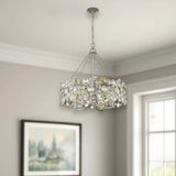 Silver Shaded Four Light Metal and Crystals Dimmable Chandelier With Silver Shades - Homeroots