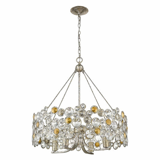Silver Shaded Four Light Metal and Crystals Dimmable Chandelier With Silver Shades - Homeroots