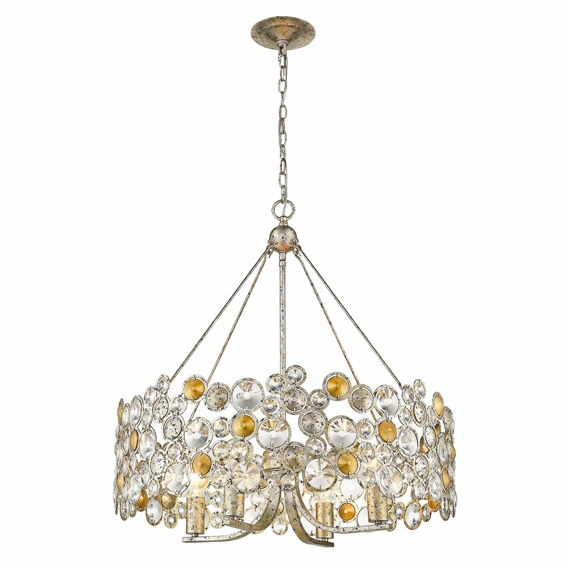 Silver Shaded Four Light Metal and Crystals Dimmable Chandelier With Silver Shades - Homeroots