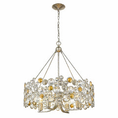 Silver Shaded Four Light Metal and Crystals Dimmable Chandelier With Silver Shades - Homeroots