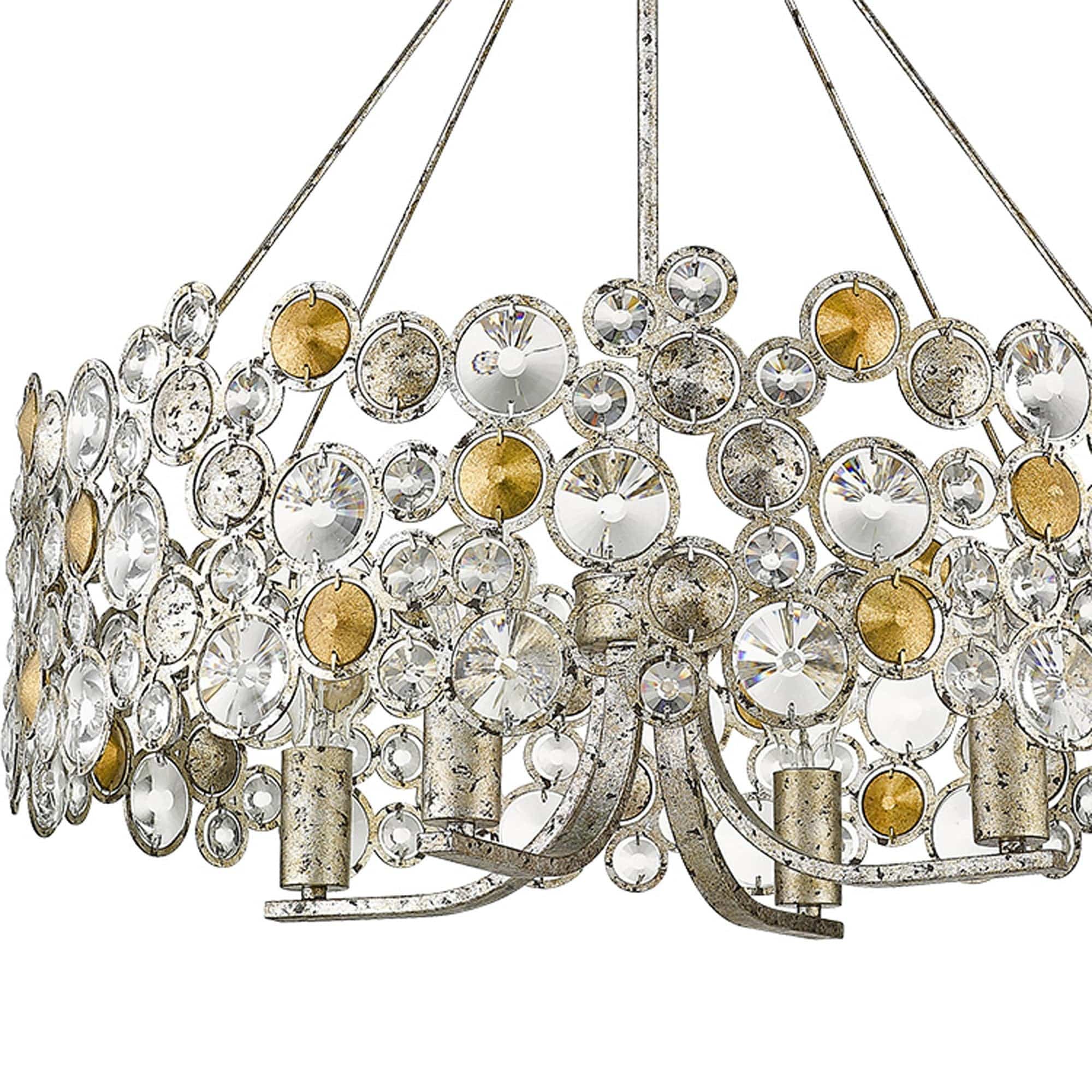 Silver Shaded Four Light Metal and Crystals Dimmable Chandelier With Silver Shades - Homeroots