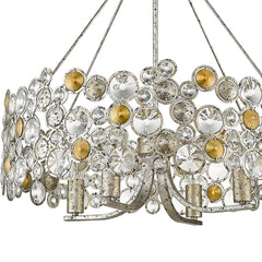Silver Shaded Four Light Metal and Crystals Dimmable Chandelier With Silver Shades - Homeroots