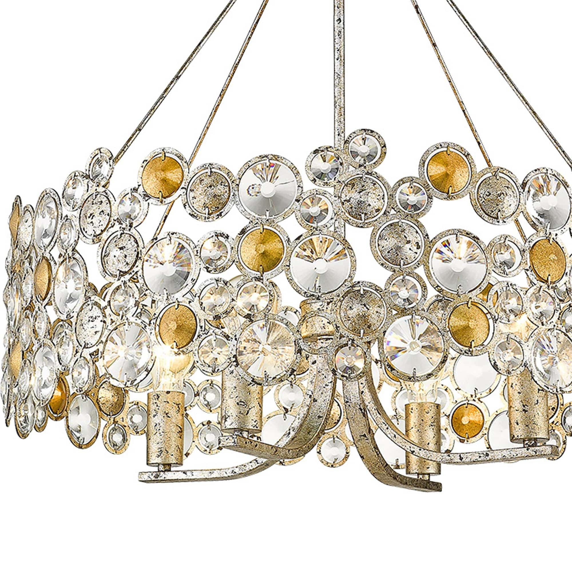 Silver Shaded Four Light Metal and Crystals Dimmable Chandelier With Silver Shades - Homeroots