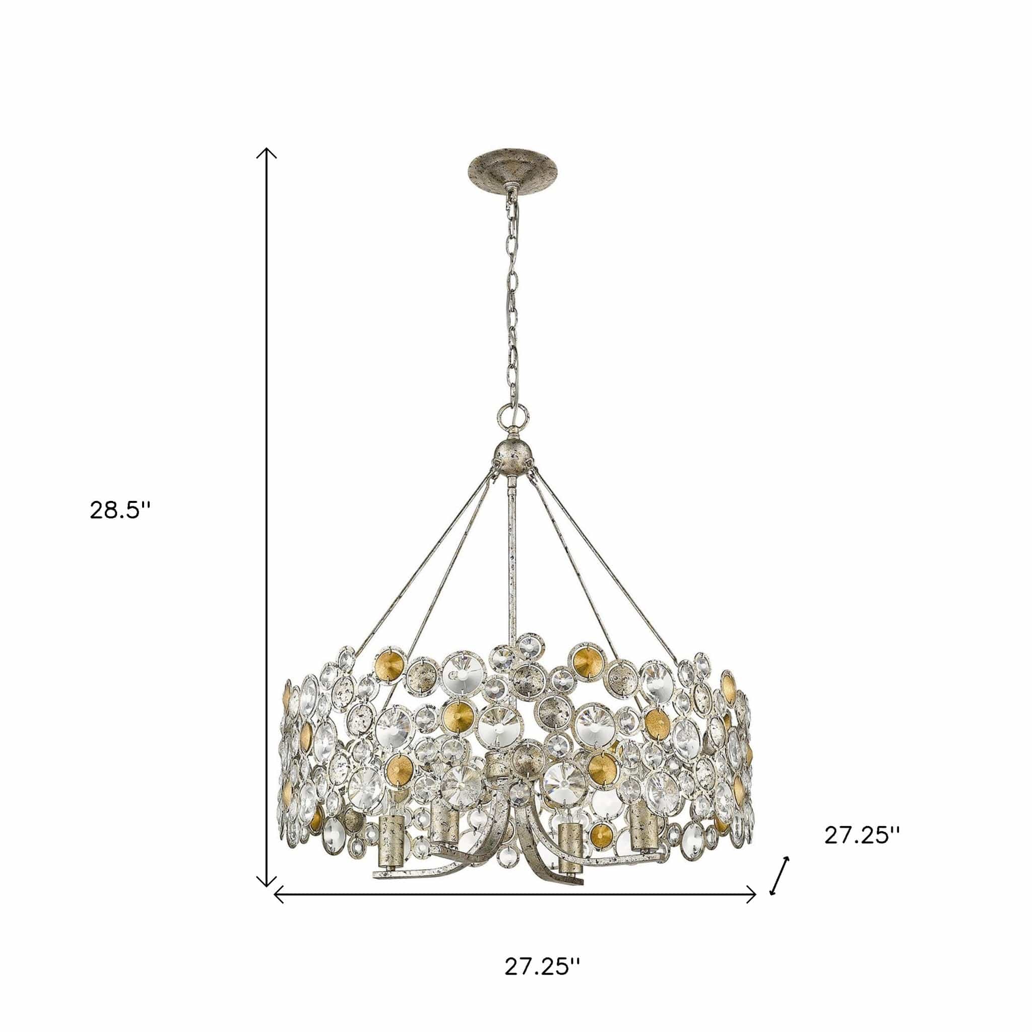 Silver Shaded Four Light Metal and Crystals Dimmable Chandelier With Silver Shades - Homeroots