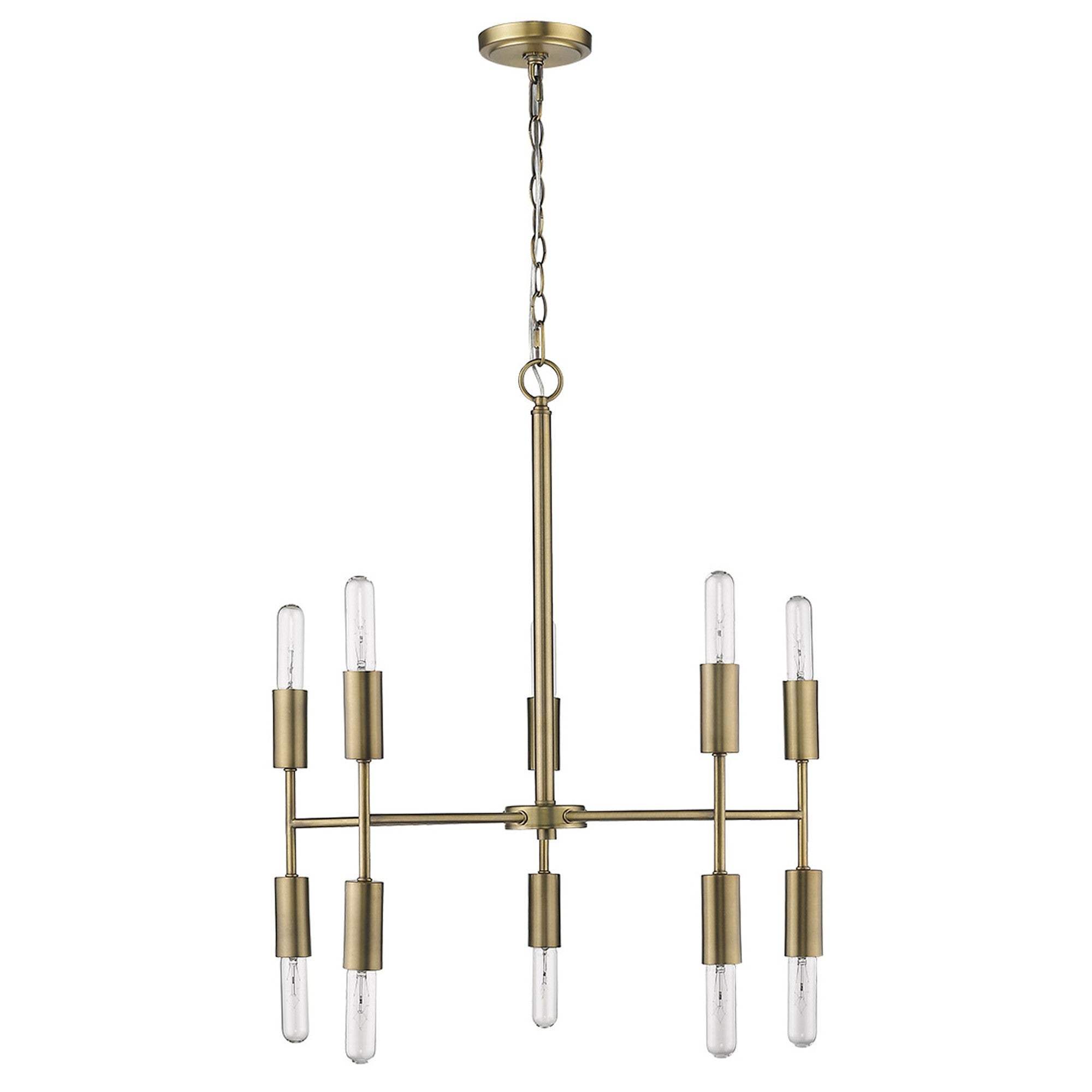 Brass Candle Style Ten Light Metal Dimmable Chandelier - Homeroots - Flyclothing LLC