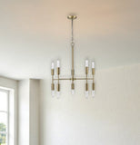 Brass Candle Style Ten Light Metal Dimmable Chandelier - Homeroots