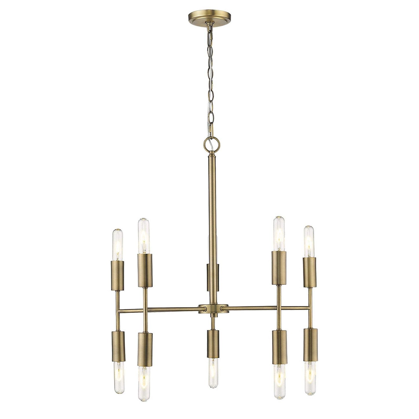 Brass Candle Style Ten Light Metal Dimmable Chandelier - Homeroots - Flyclothing LLC