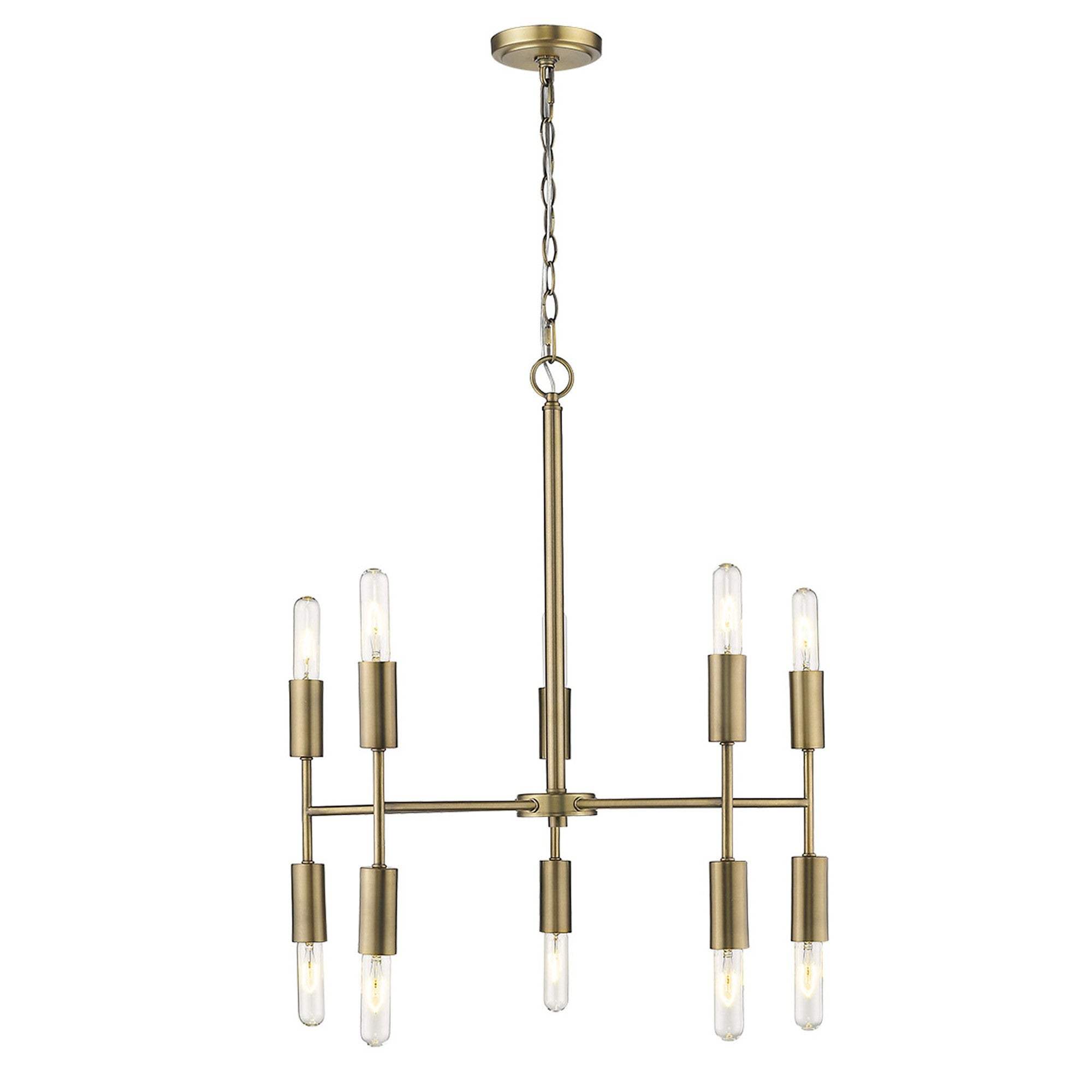 Brass Candle Style Ten Light Metal Dimmable Chandelier - Homeroots - Flyclothing LLC