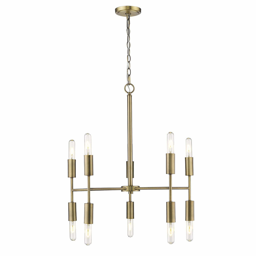 Brass Candle Style Ten Light Metal Dimmable Chandelier - Homeroots - Flyclothing LLC